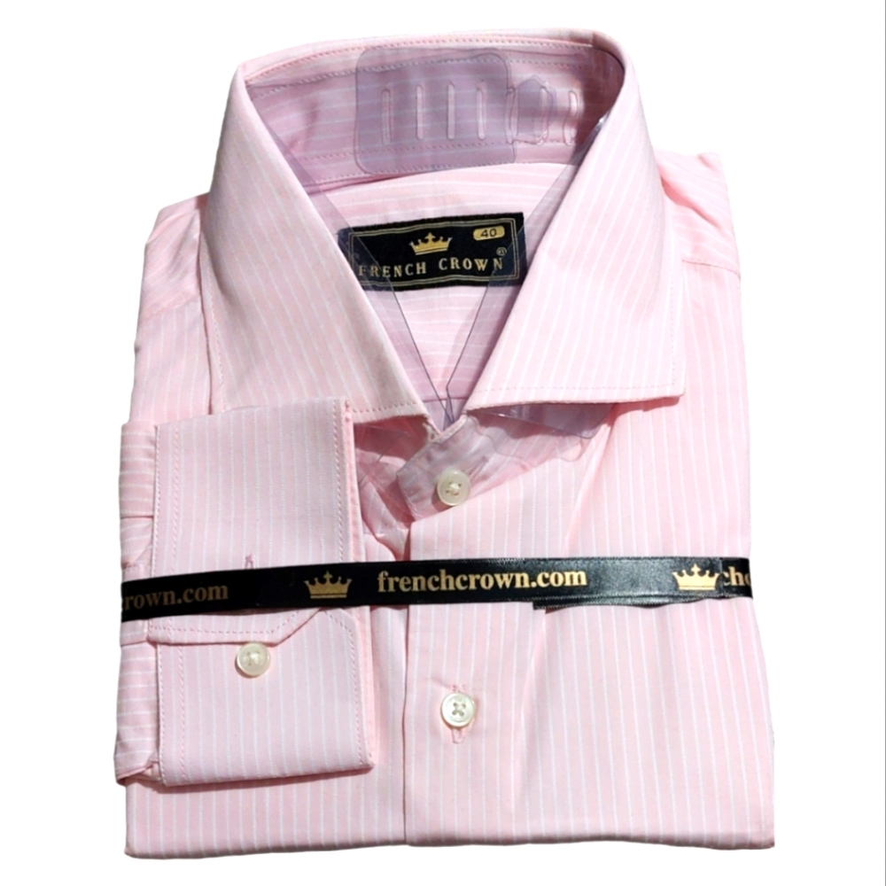 French Crown Collard  Long Sleeve Shirt Men Pink